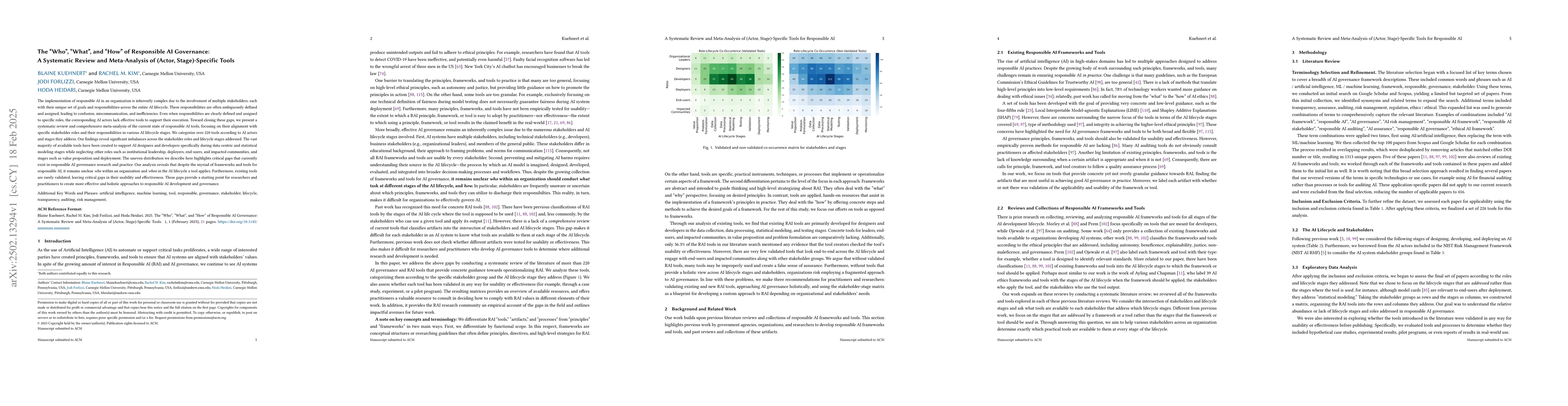 Thumbnail for The "Who'', "What'', and "How'' of Responsible AI Governance: A
  Systematic Review and Meta-Analysis of (Actor, Stage)-Specific Tools