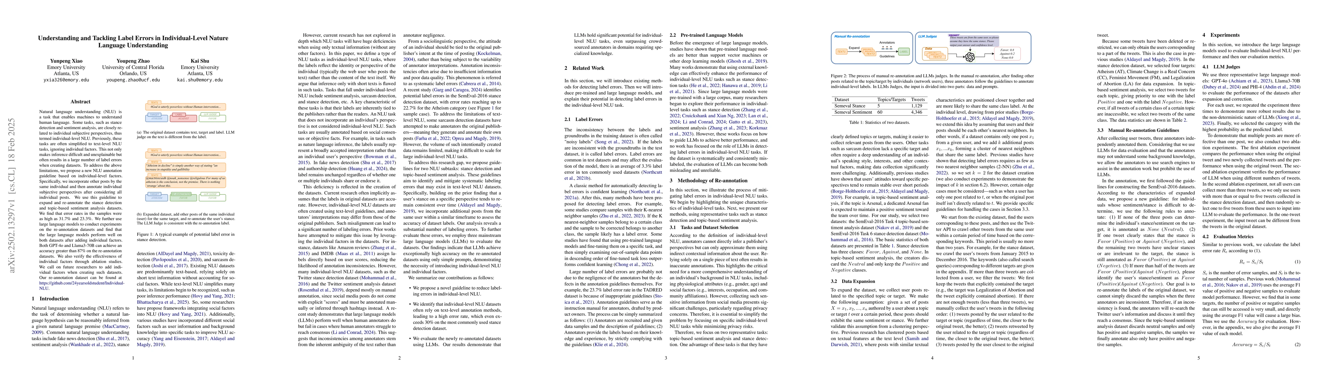 Thumbnail for Understanding and Tackling Label Errors in Individual-Level Nature
  Language Understanding