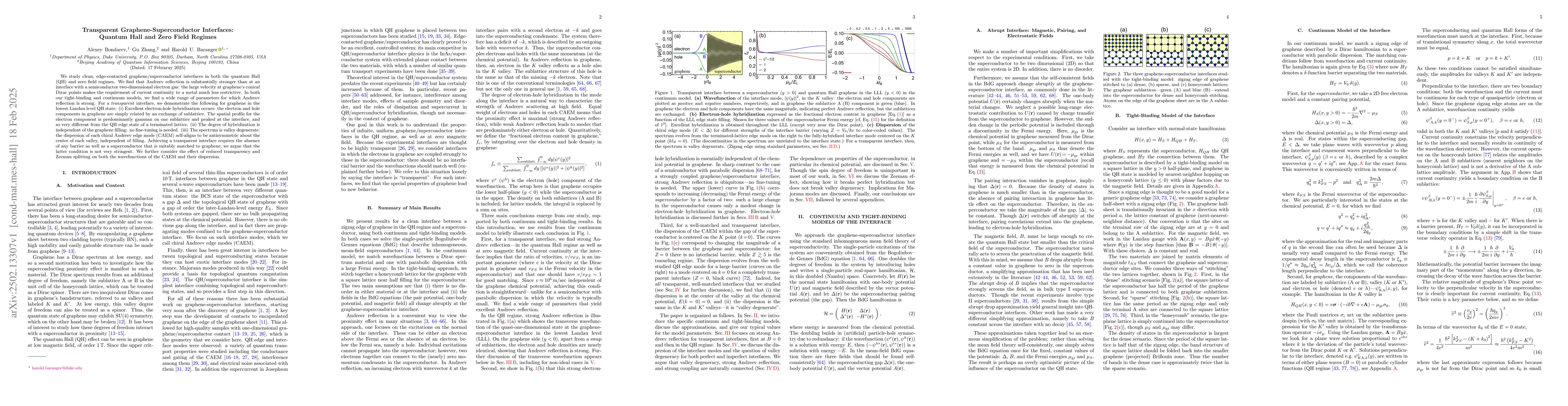 Thumbnail for Transparent Graphene-Superconductor Interfaces: Quantum Hall and Zero
  Field Regimes