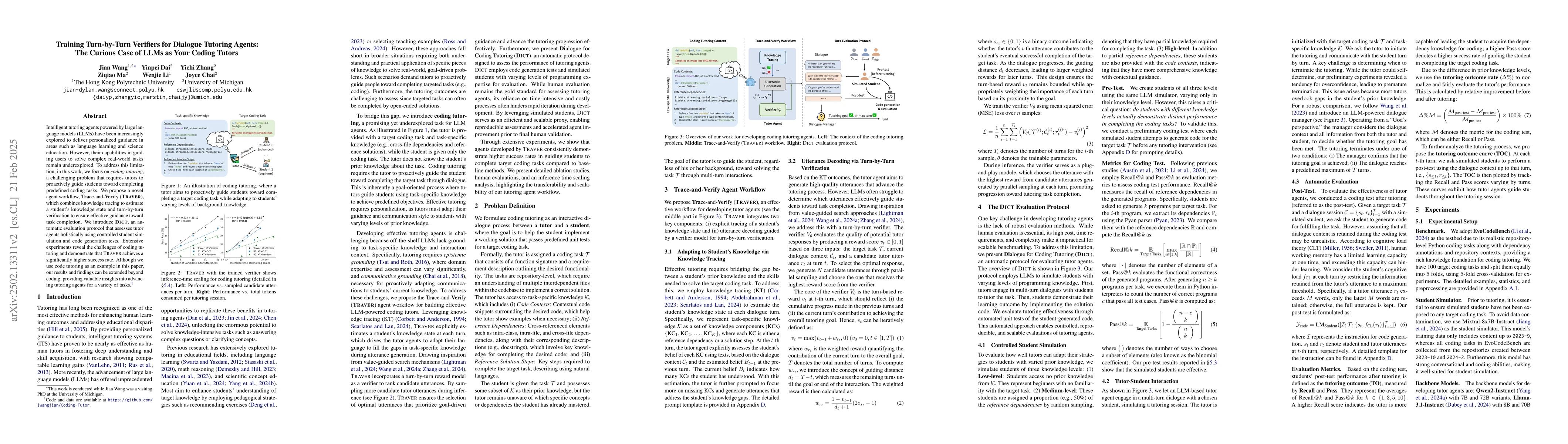 Thumbnail for Training Turn-by-Turn Verifiers for Dialogue Tutoring Agents: The
  Curious Case of LLMs as Your Coding Tutors