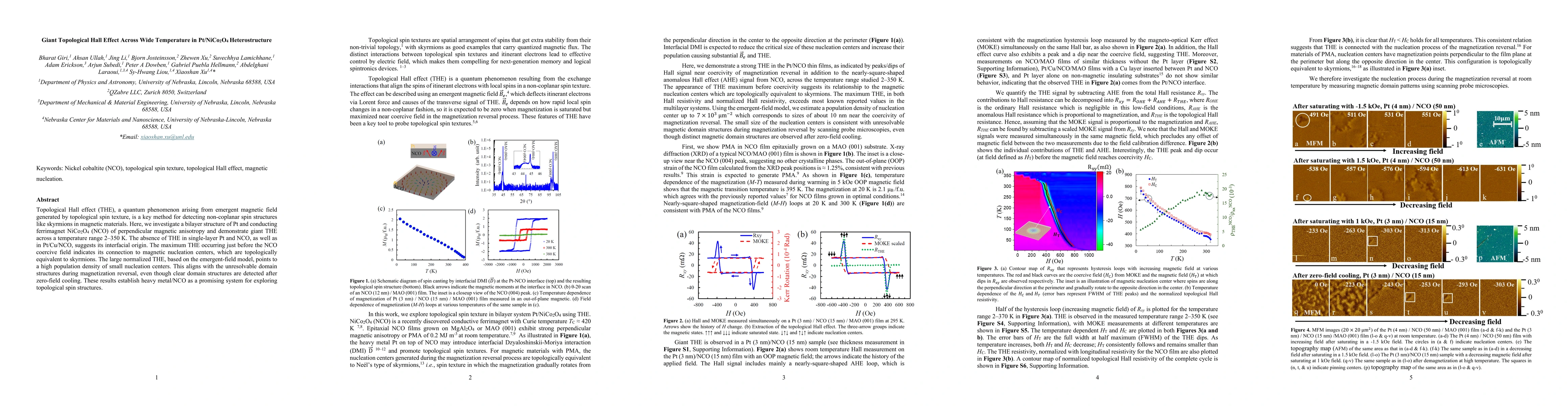 Thumbnail for Giant Topological Hall Effect Across Wide Temperature in Pt/NiCo2O4
  Heterostructure
