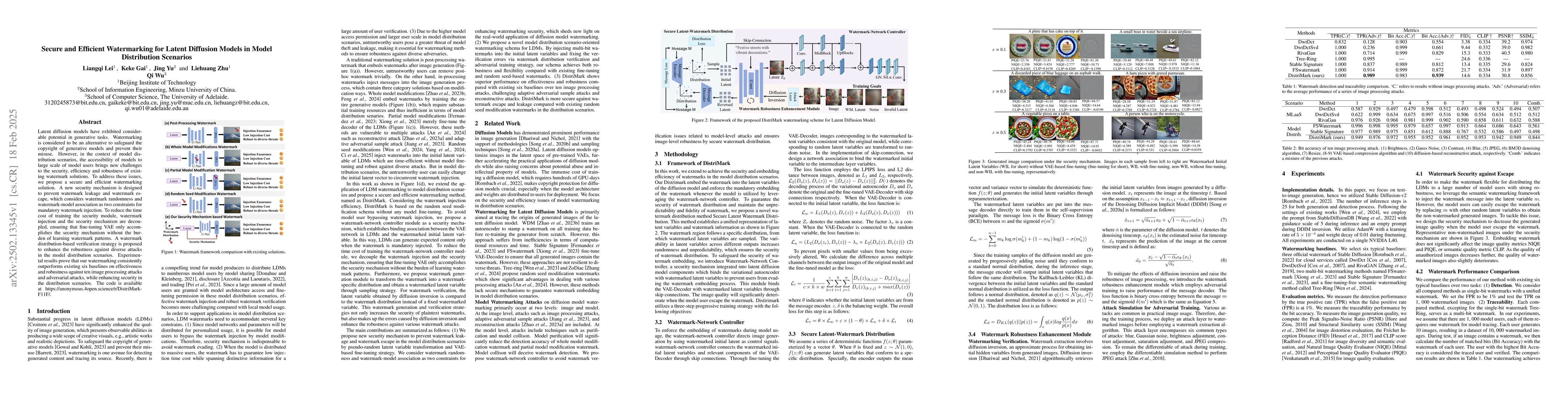 Thumbnail for Secure and Efficient Watermarking for Latent Diffusion Models in Model
  Distribution Scenarios