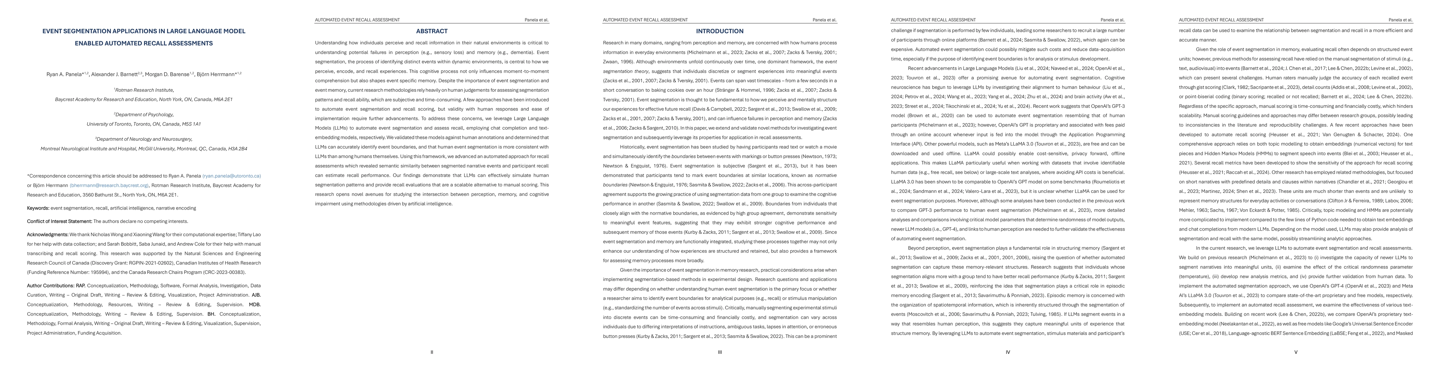 Thumbnail for Event Segmentation Applications in Large Language Model Enabled
  Automated Recall Assessments