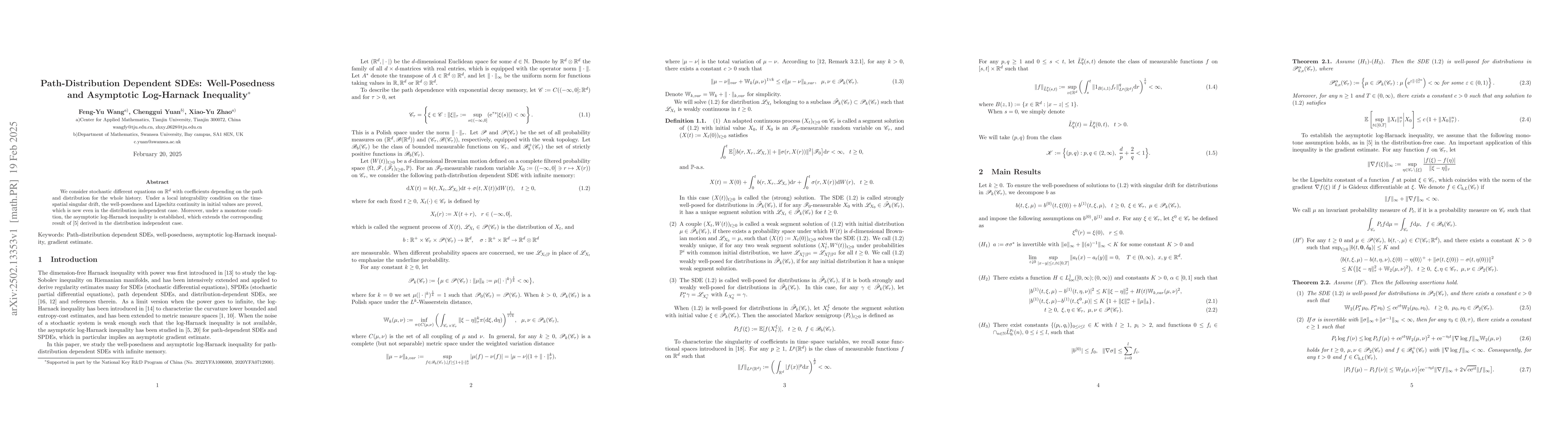 Thumbnail for Path-Distribution Dependent SDEs: Well-Posedness and Asymptotic
  Log-Harnack Inequality