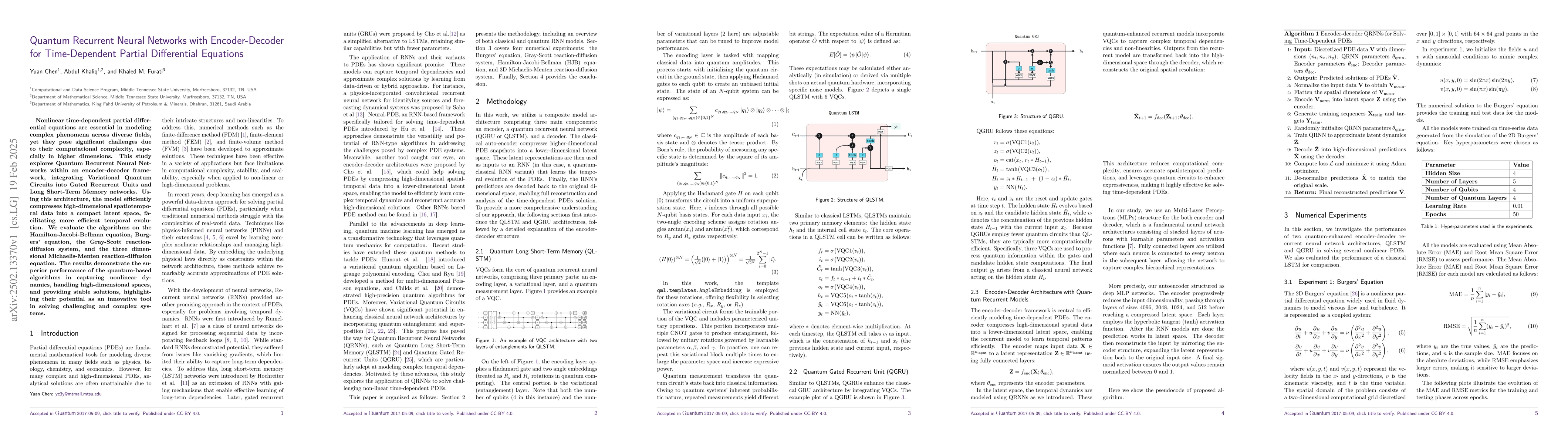 Thumbnail for Quantum Recurrent Neural Networks with Encoder-Decoder for
  Time-Dependent Partial Differential Equations