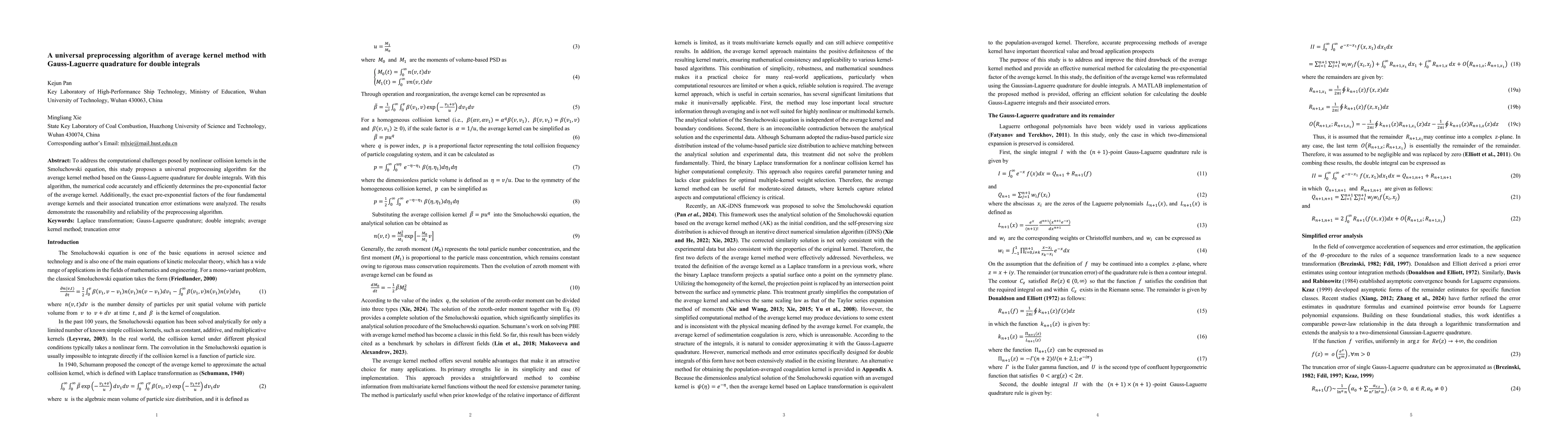 Thumbnail for A universal preprocessing algorithm of average kernel method with
  Gauss-Laguerre quadrature for double integrals