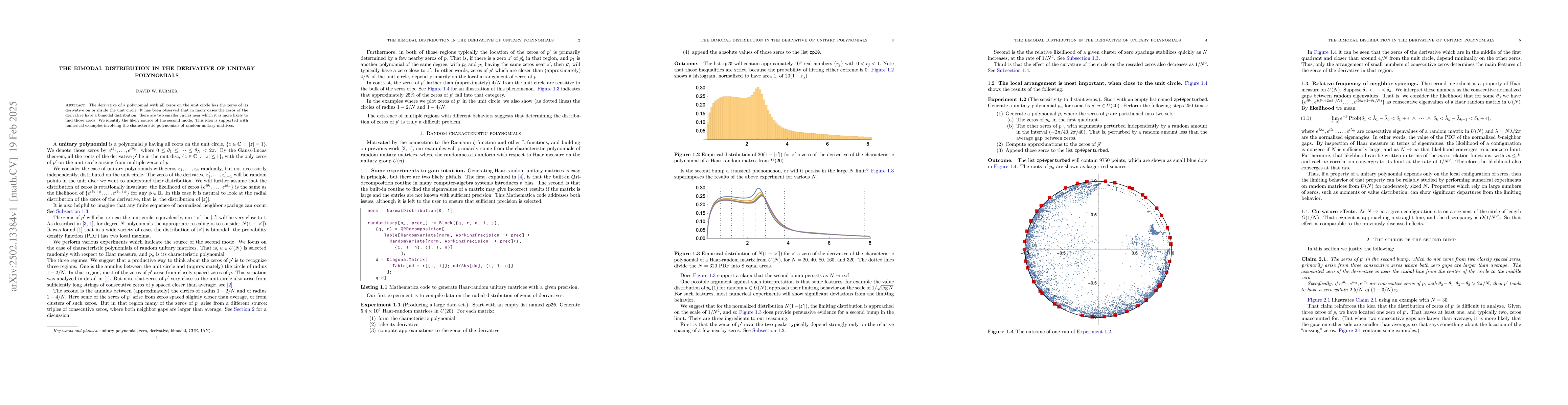 Thumbnail for The bimodal distribution in the derivative of unitary polynomials