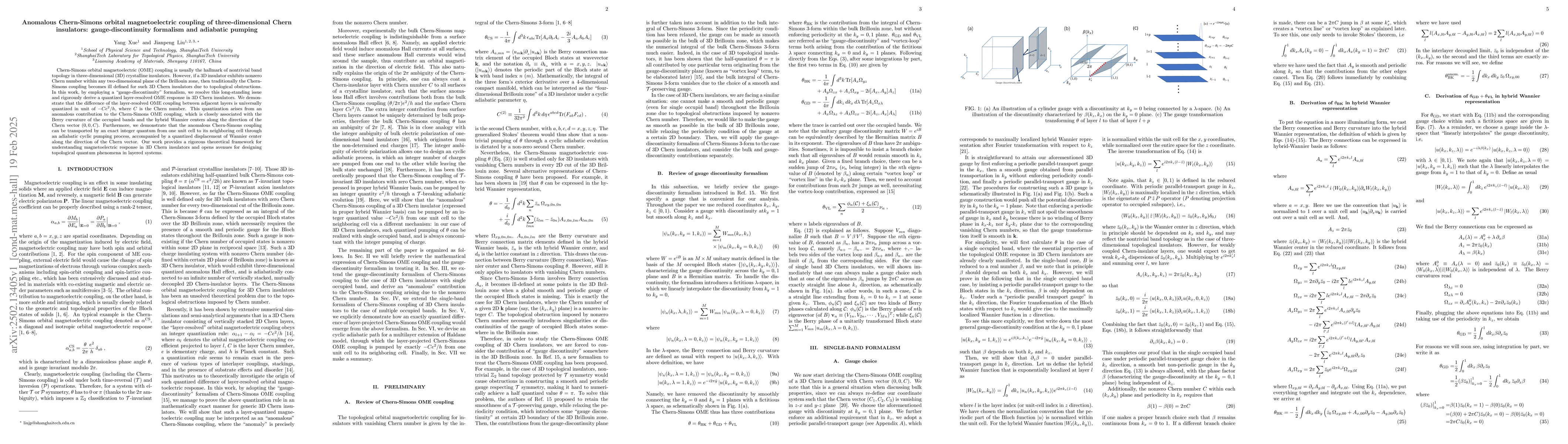 Thumbnail for Anomalous Chern-Simons orbital magnetoelectric coupling of
  three-dimensional Chern insulators: gauge-discontinuity formalism and
  adiabatic pumping