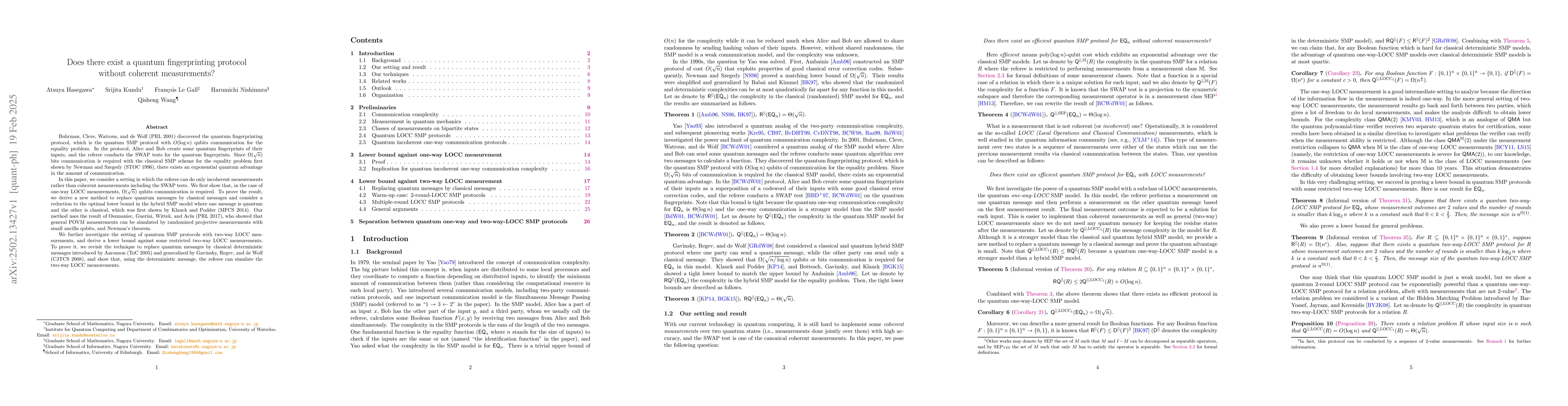 Thumbnail for Does there exist a quantum fingerprinting protocol without coherent
  measurements?