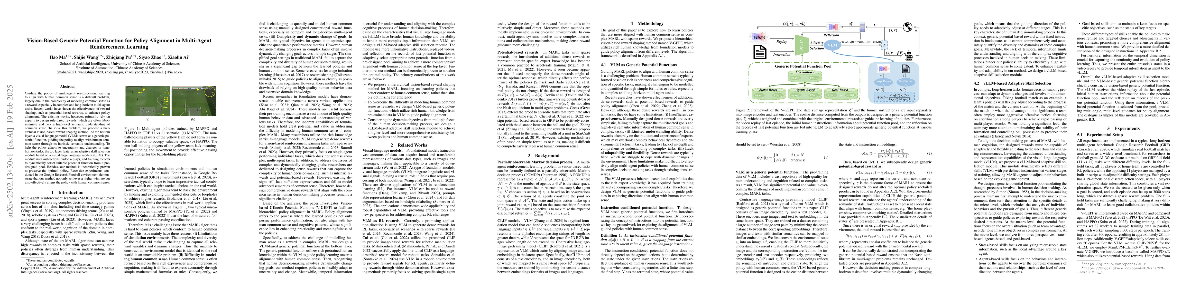 Thumbnail for Vision-Based Generic Potential Function for Policy Alignment in
  Multi-Agent Reinforcement Learning