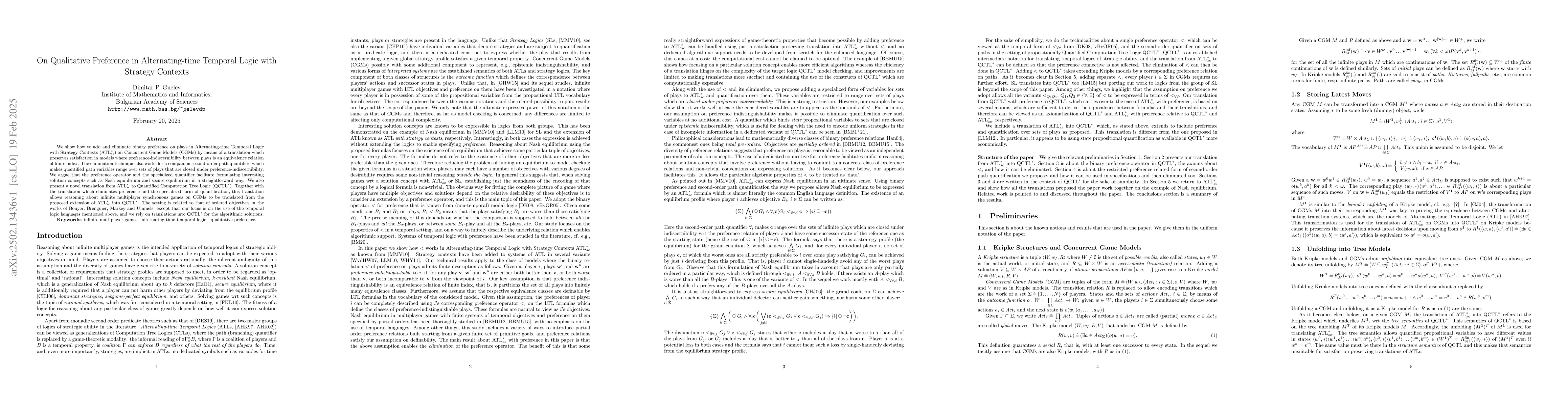 Thumbnail for On Qualitative Preference in Alternating-time Temporal Logic with
  Strategy Contexts
