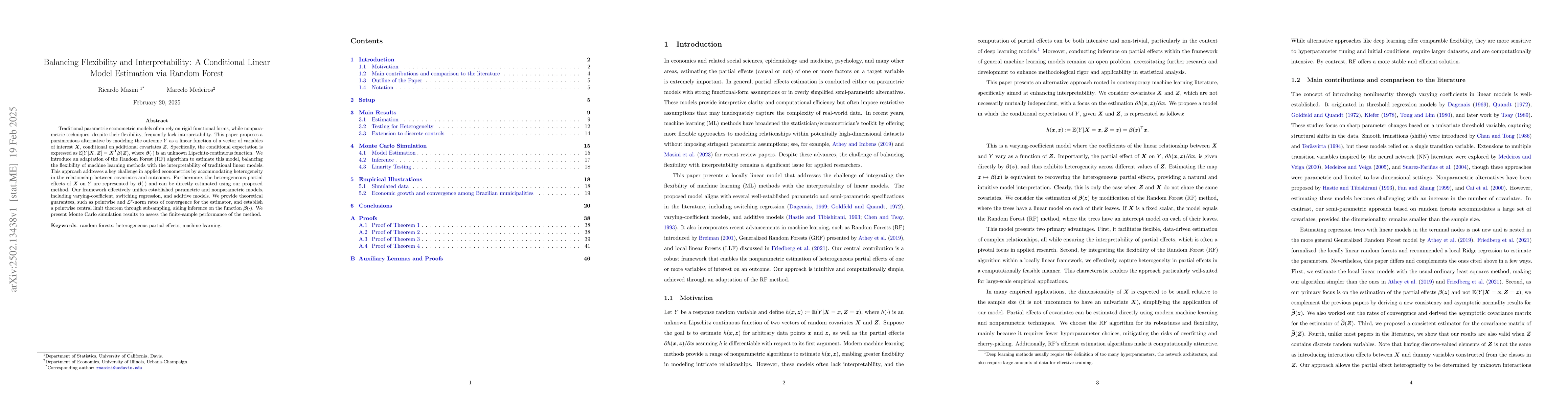 Thumbnail for Balancing Flexibility and Interpretability: A Conditional Linear Model
  Estimation via Random Forest
