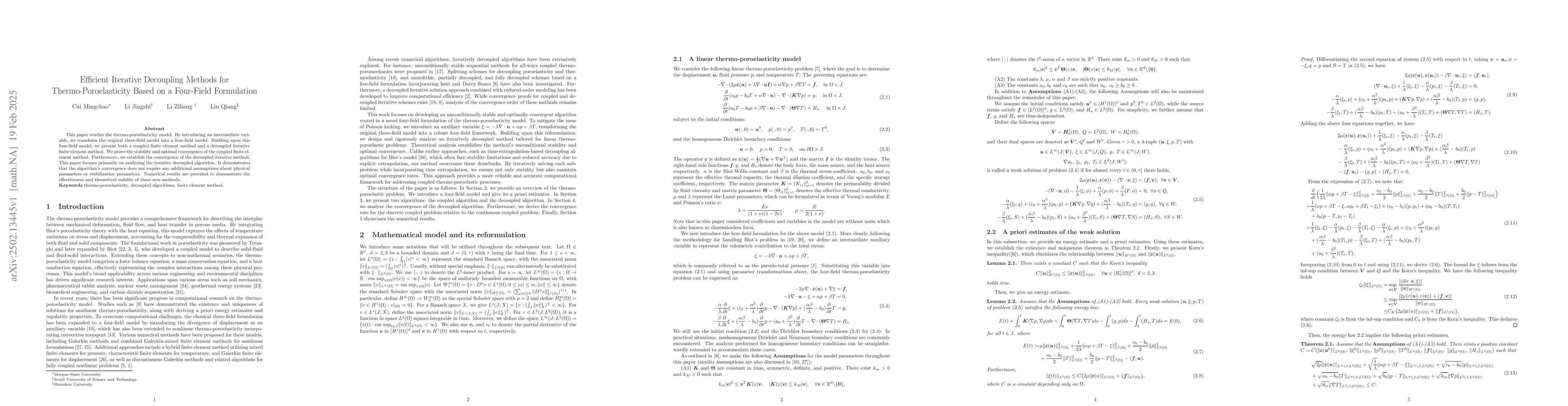 Thumbnail for Efficient Iterative Decoupling Methods for Thermo-Poroelasticity Based
  on a Four-Field Formulation