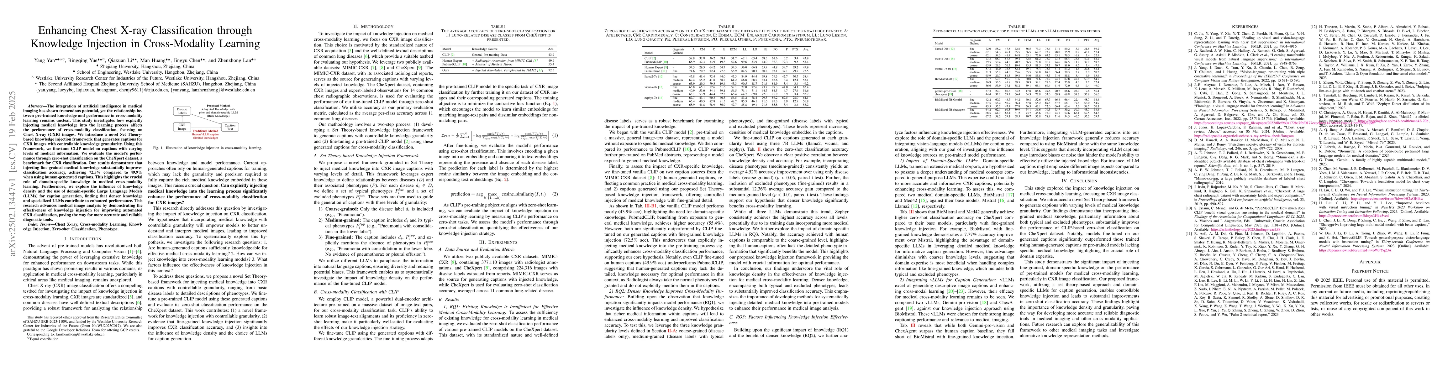 Thumbnail for Enhancing Chest X-ray Classification through Knowledge Injection in
  Cross-Modality Learning