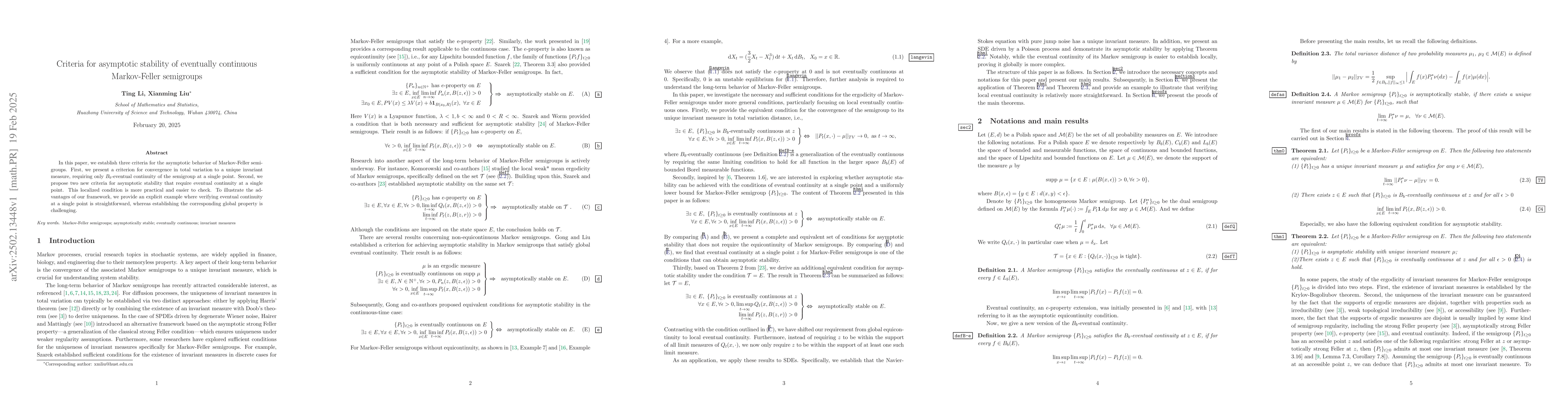 Thumbnail for Criteria for asymptotic stability of eventually continuous Markov-Feller
  semigroups