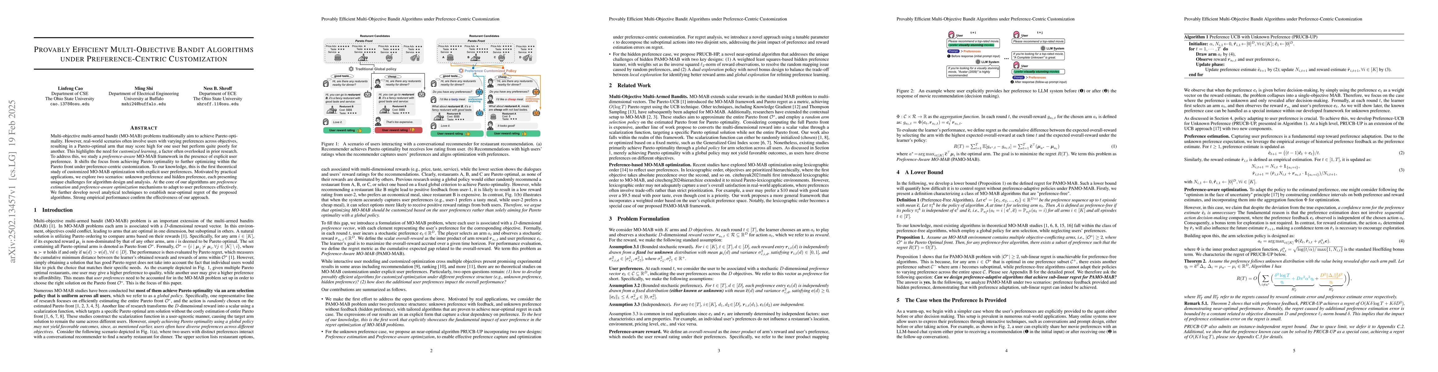 Thumbnail for Provably Efficient Multi-Objective Bandit Algorithms under
  Preference-Centric Customization