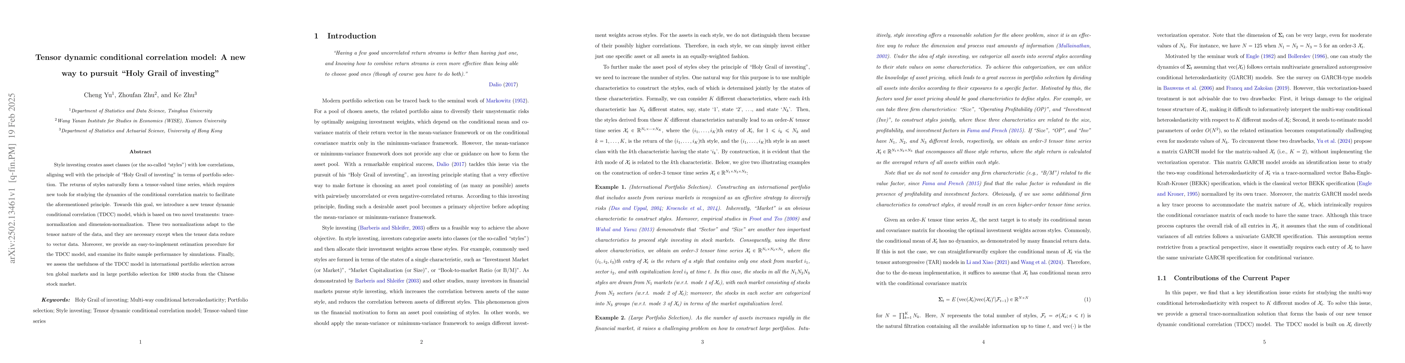 Thumbnail for Tensor dynamic conditional correlation model: A new way to pursuit "Holy
  Grail of investing"