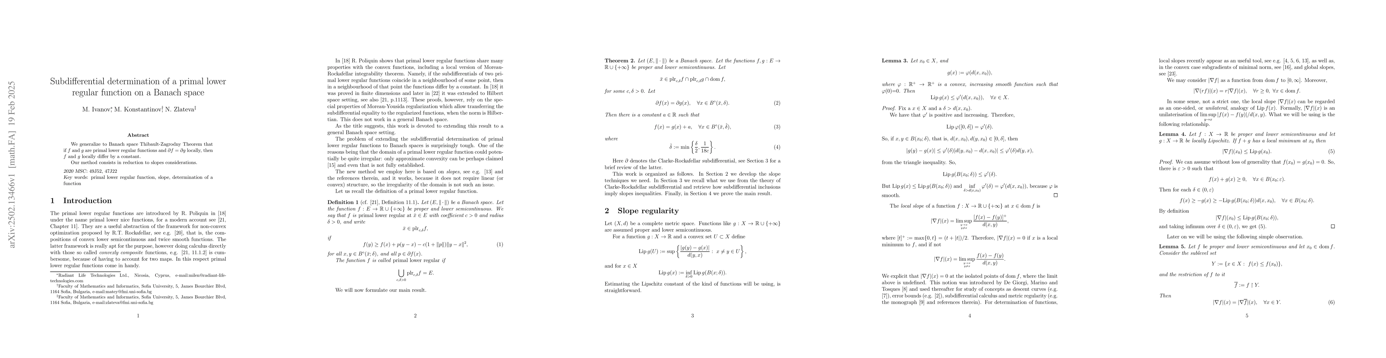 Thumbnail for Subdifferential determination of a primal lower regular function on a
  Banach space