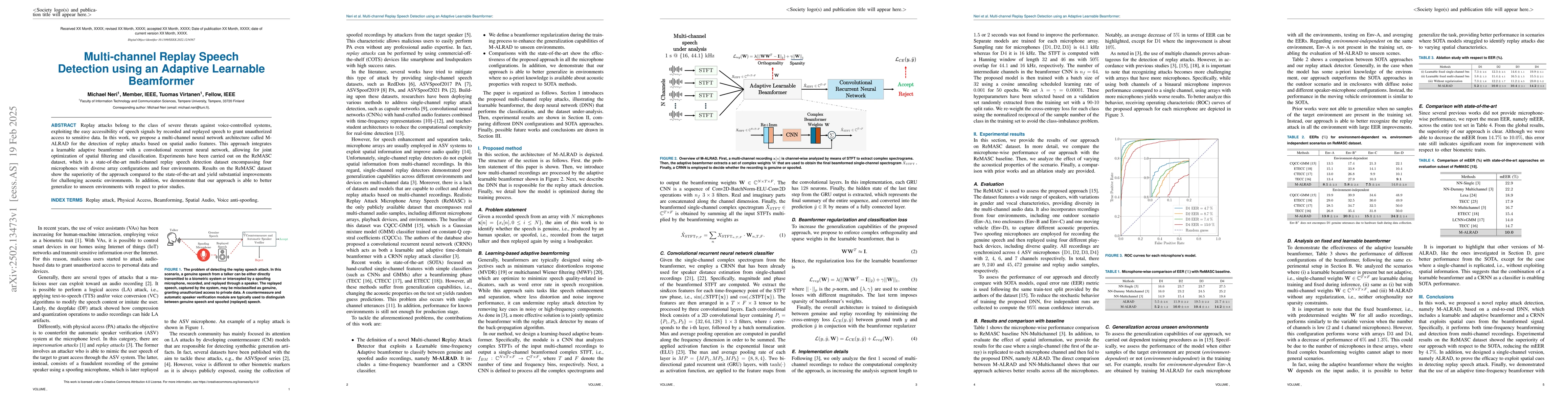 Thumbnail for Multi-channel Replay Speech Detection using an Adaptive Learnable
  Beamformer