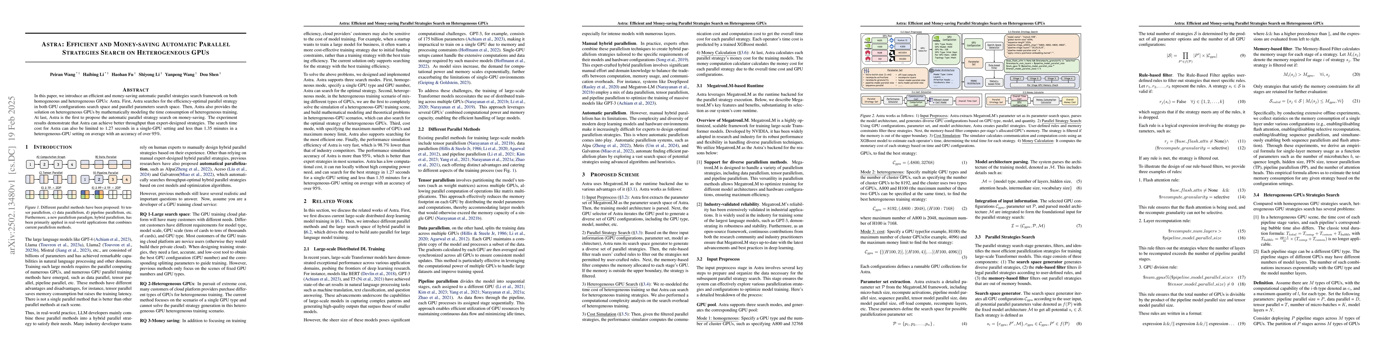 Thumbnail for Astra: Efficient and Money-saving Automatic Parallel Strategies Search
  on Heterogeneous GPUs