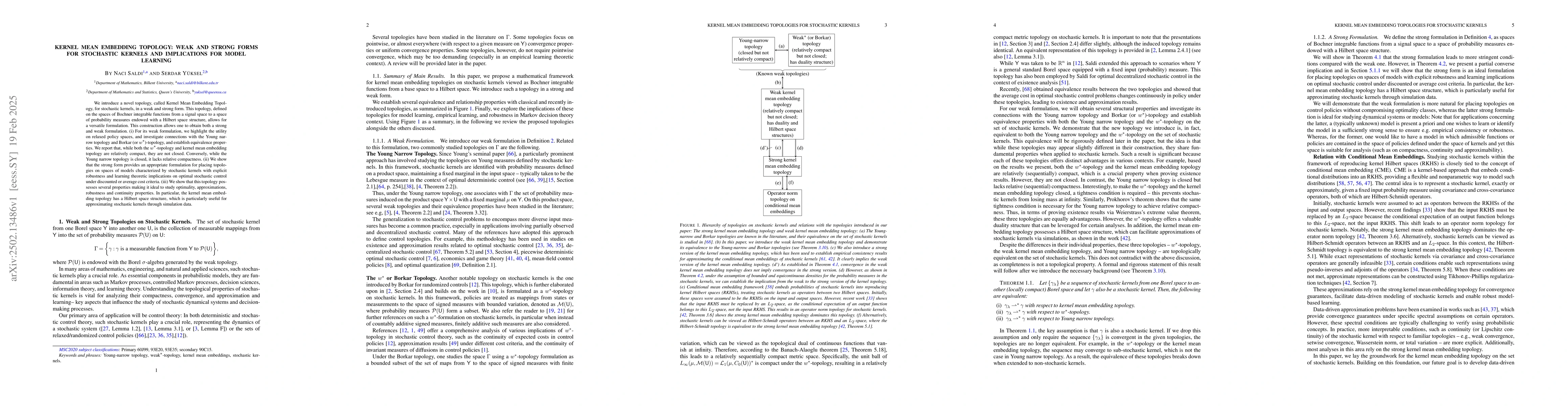 Thumbnail for Kernel Mean Embedding Topology: Weak and Strong Forms for Stochastic
  Kernels and Implications for Model Learning