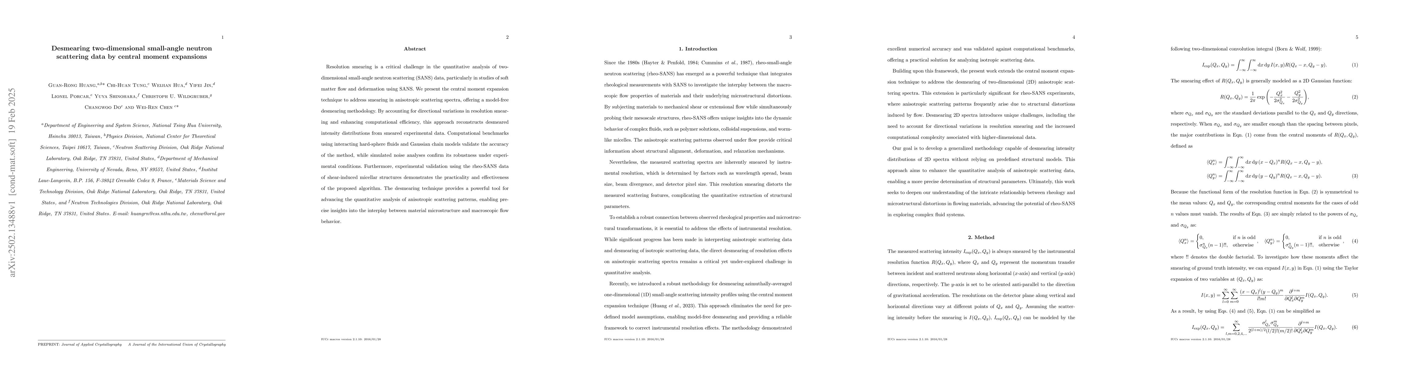 Thumbnail for Desmearing two-dimensional small-angle neutron scattering data by
  central moment expansions