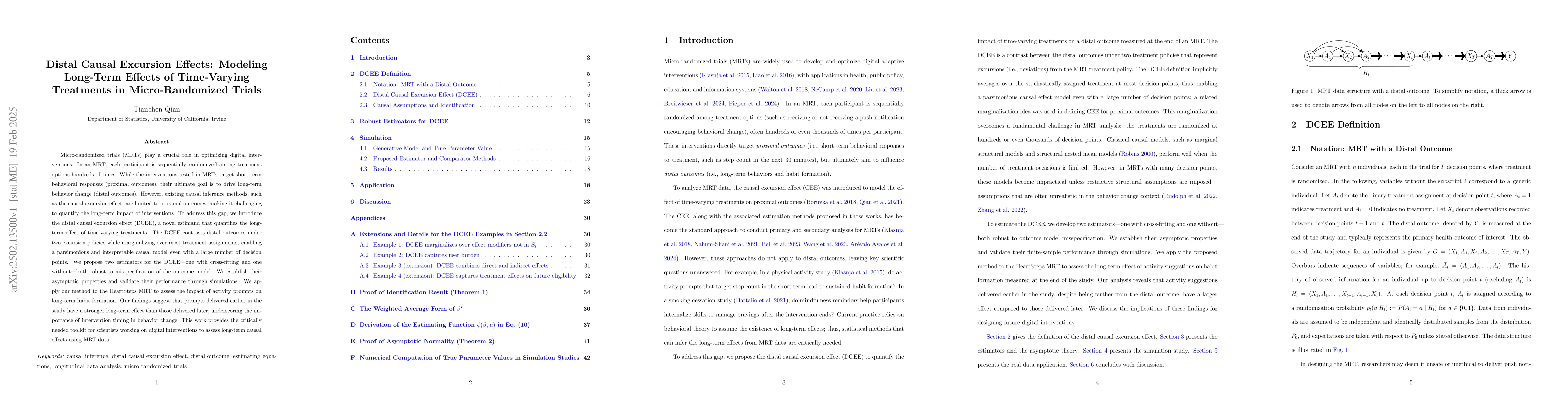 Thumbnail for Distal Causal Excursion Effects: Modeling Long-Term Effects of
  Time-Varying Treatments in Micro-Randomized Trials