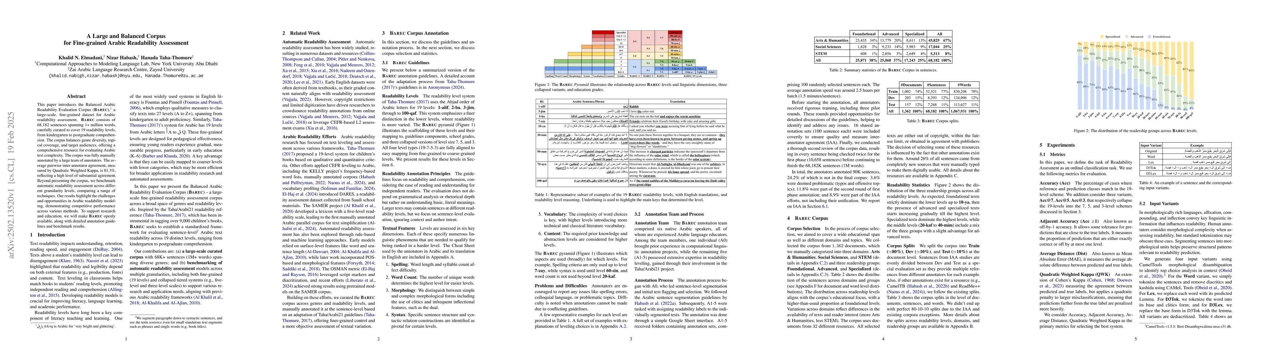 Thumbnail for A Large and Balanced Corpus for Fine-grained Arabic Readability
  Assessment