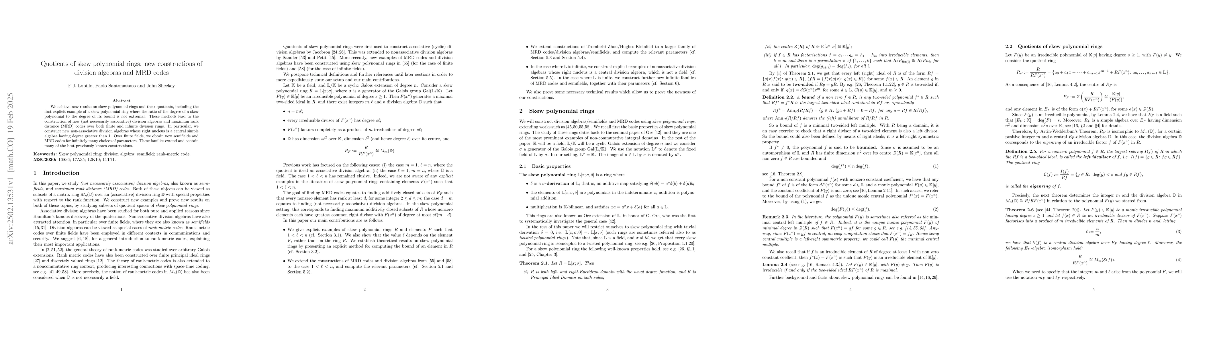 Thumbnail for Quotients of skew polynomial rings: new constructions of division
  algebras and MRD codes