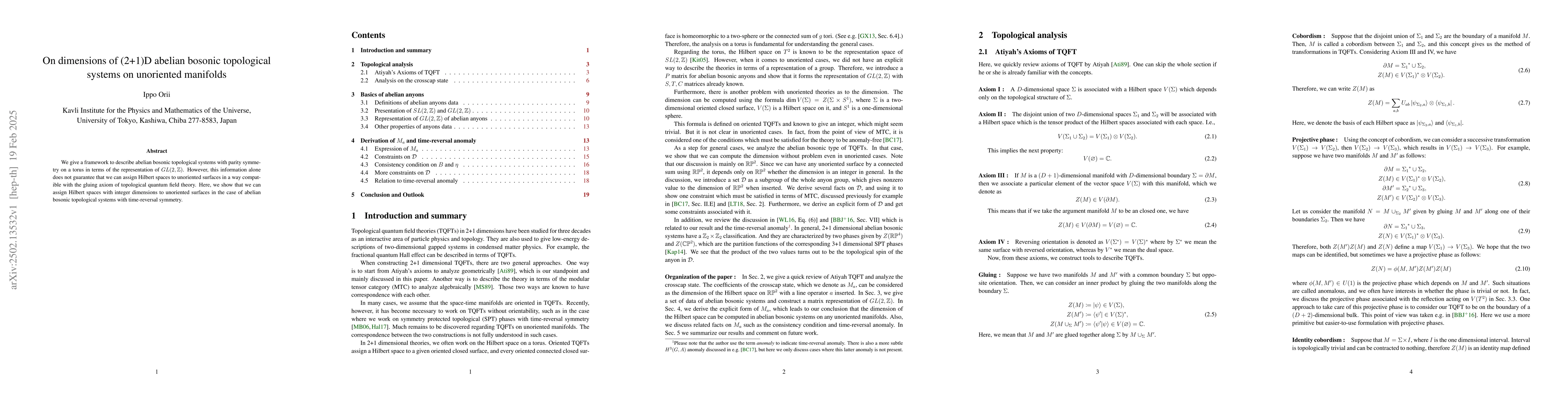 Thumbnail for On dimensions of (2+1)D abelian bosonic topological systems on
  unoriented manifolds