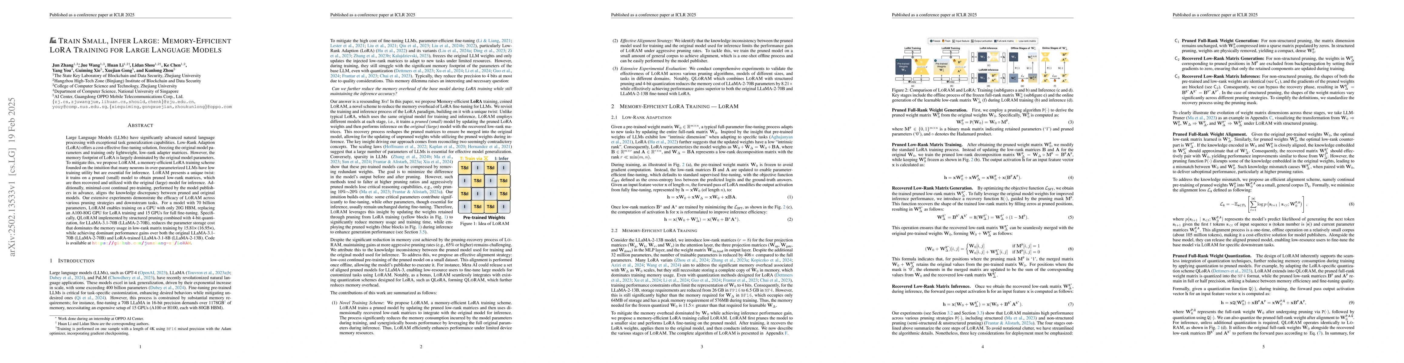 Thumbnail for Train Small, Infer Large: Memory-Efficient LoRA Training for Large
  Language Models