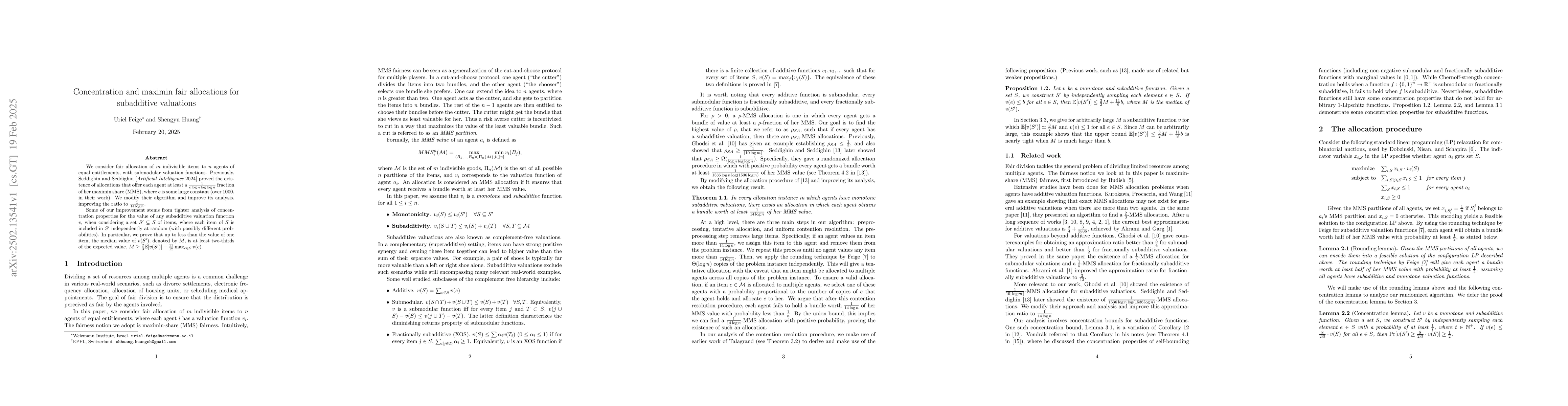 Thumbnail for Concentration and maximin fair allocations for subadditive valuations