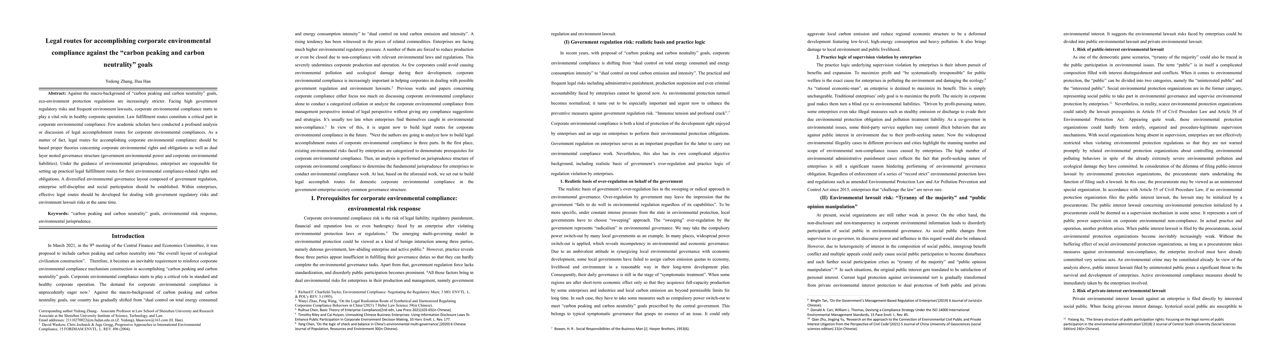Thumbnail for Legal routes for accomplishing corporate environmental compliance
  against the "carbon peaking and carbon neutrality" goals
