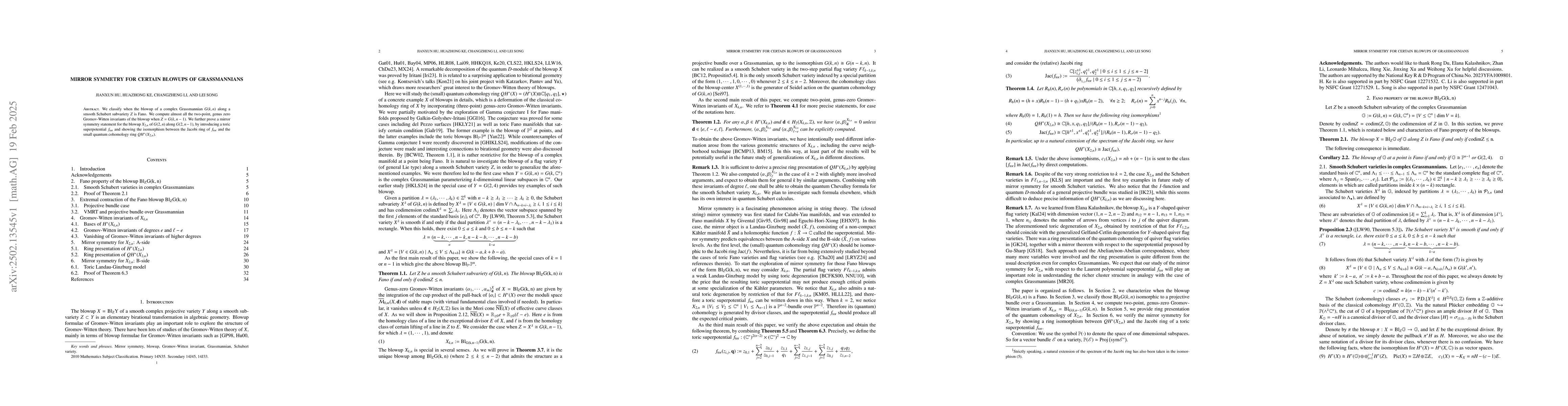 Thumbnail for Mirror symmetry for certain blowups of Grassmannians