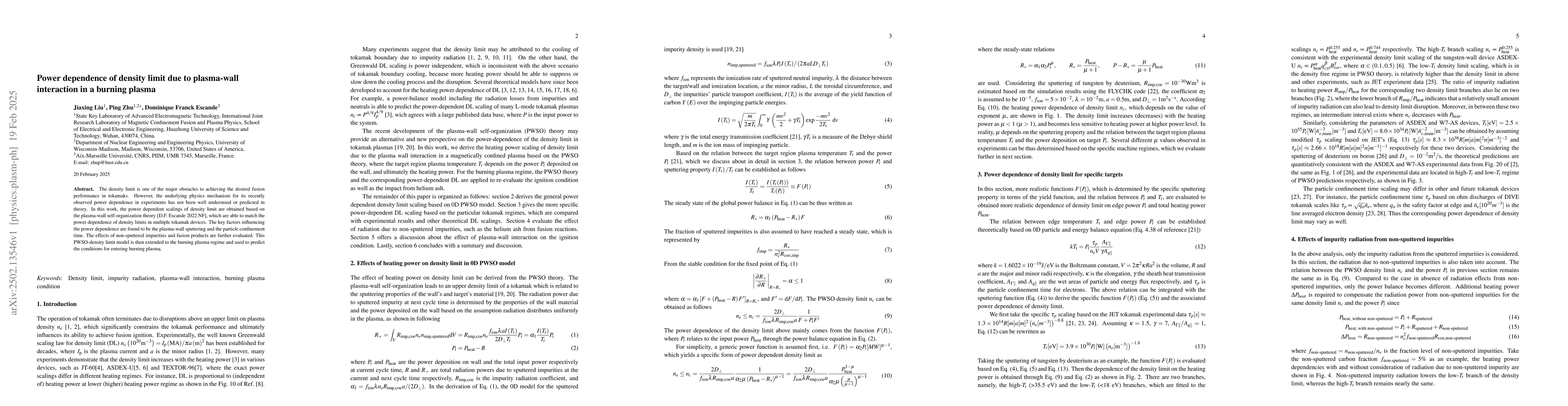 Thumbnail for Power dependence of density limit due to plasma-wall interaction in a
  burning plasma