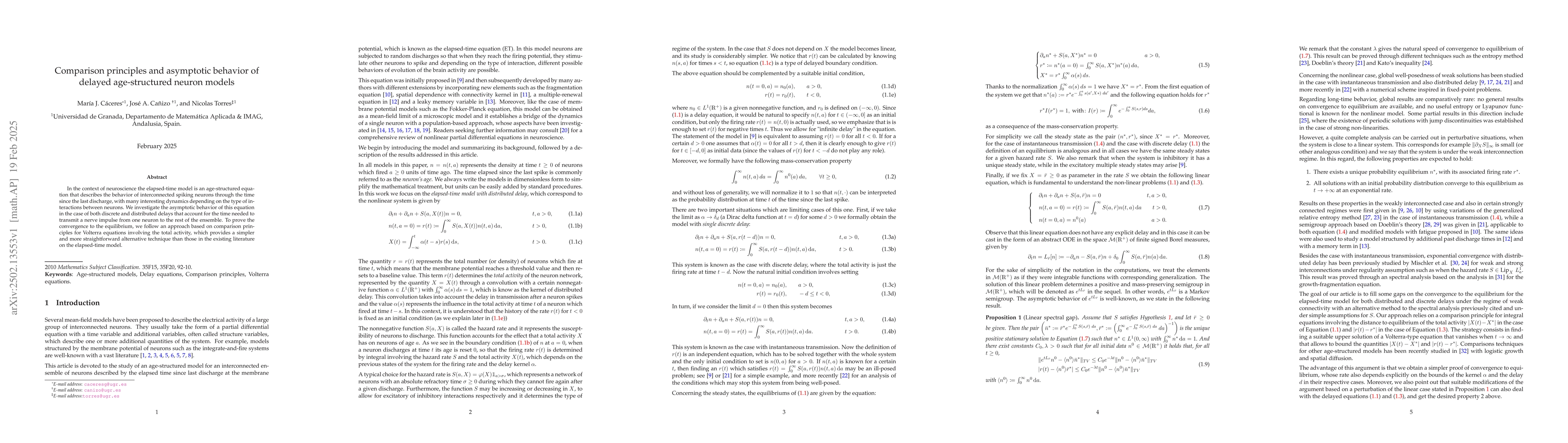 Thumbnail for Comparison principles and asymptotic behavior of delayed age-structured
  neuron models