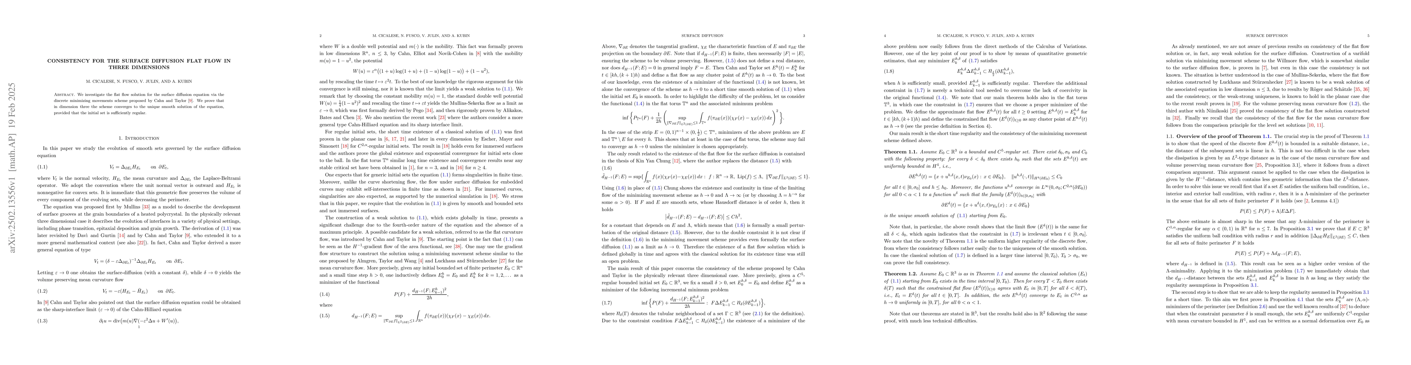 Thumbnail for Consistency for the surface diffusion flat flow in three dimensions