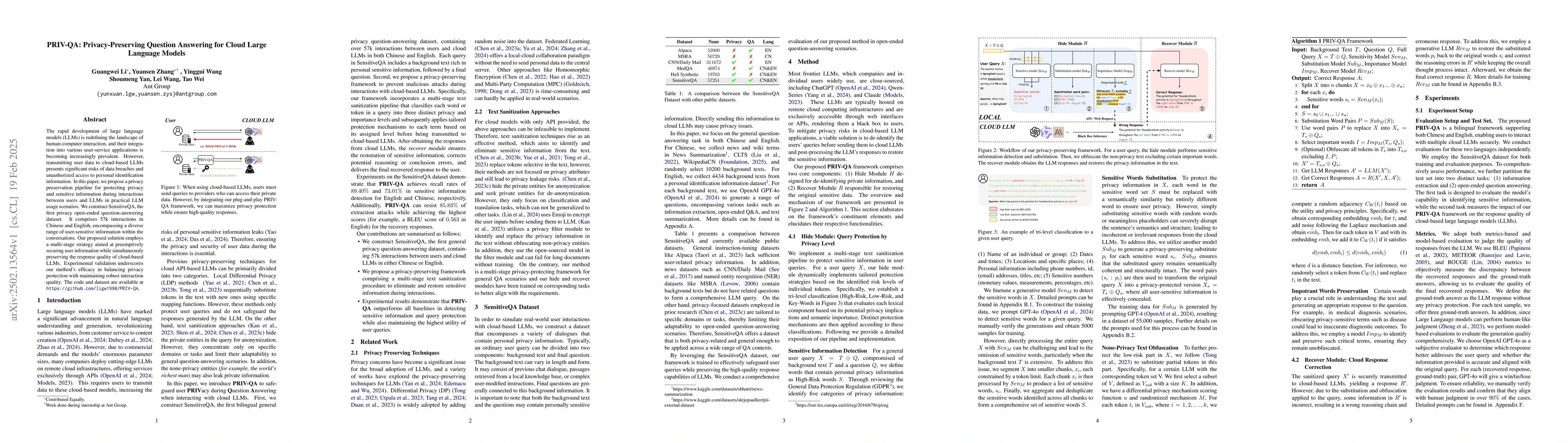 Thumbnail for PRIV-QA: Privacy-Preserving Question Answering for Cloud Large Language
  Models