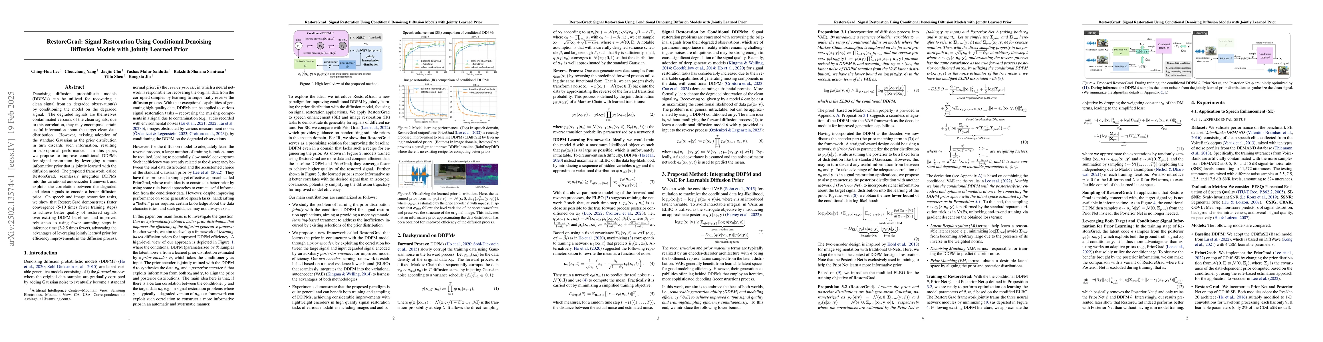 Thumbnail for RestoreGrad: Signal Restoration Using Conditional Denoising Diffusion
  Models with Jointly Learned Prior
