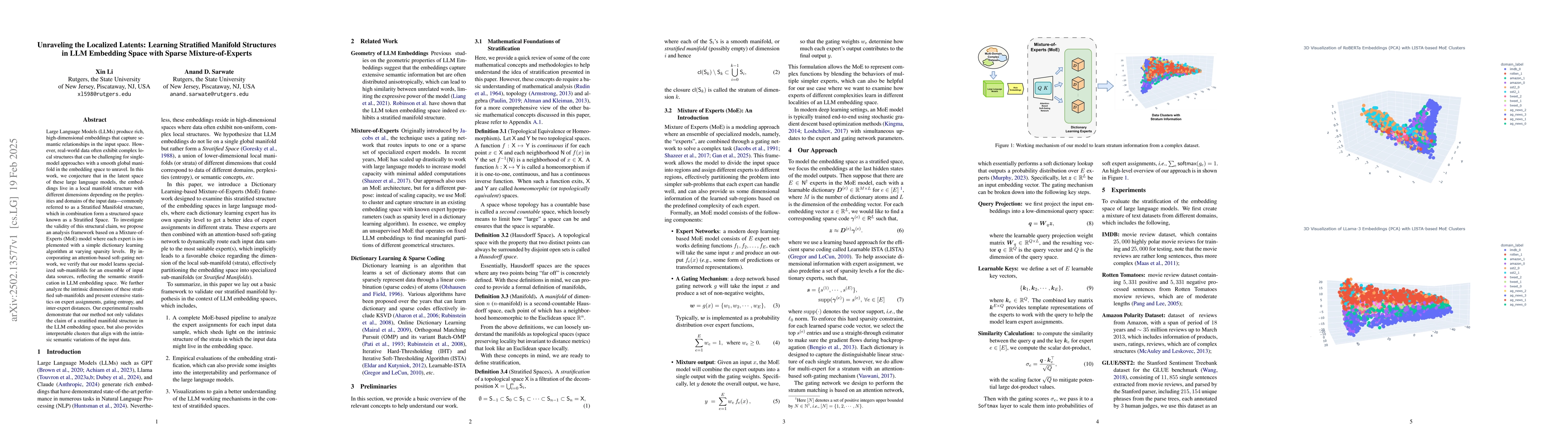 Thumbnail for Unraveling the Localized Latents: Learning Stratified Manifold
  Structures in LLM Embedding Space with Sparse Mixture-of-Experts