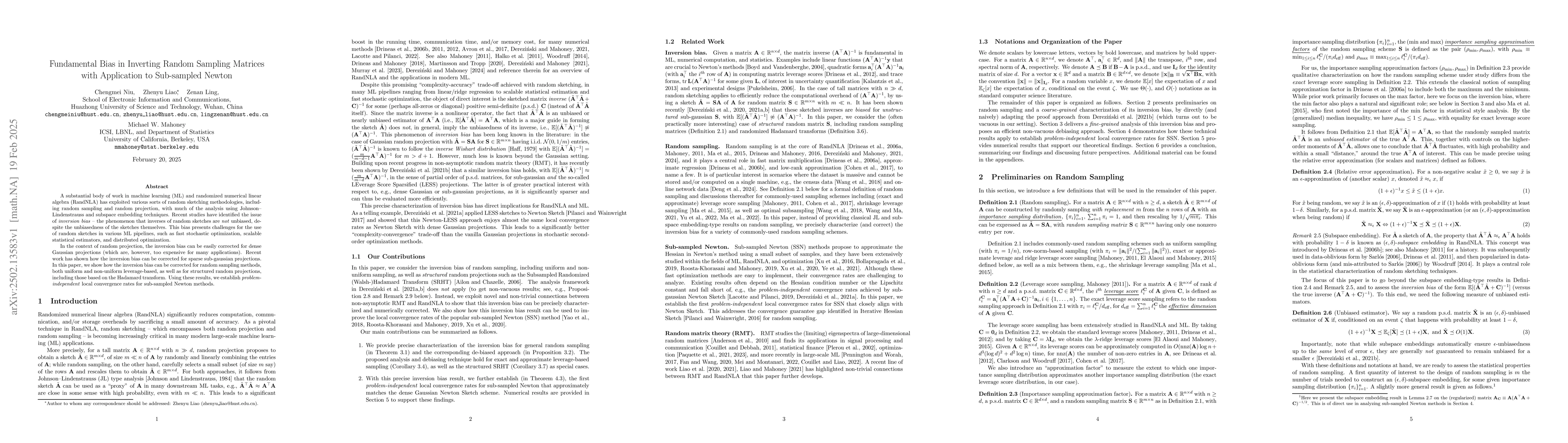 Thumbnail for Fundamental Bias in Inverting Random Sampling Matrices with Application
  to Sub-sampled Newton