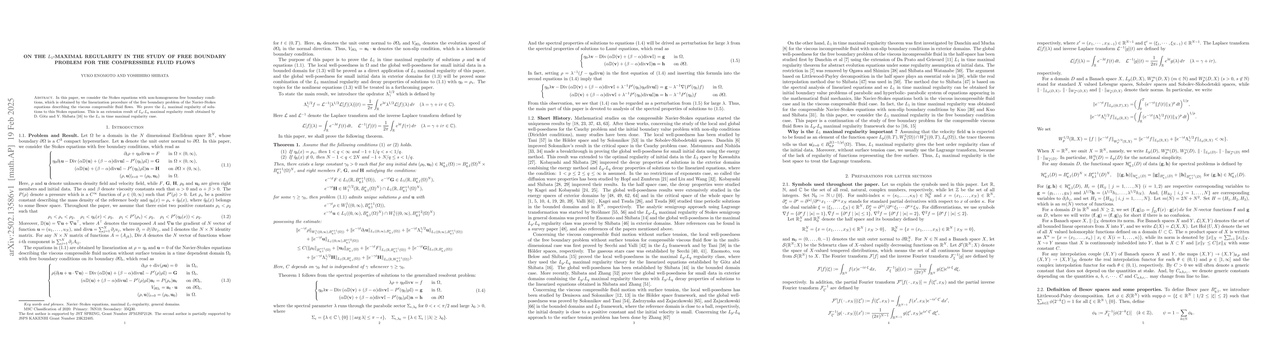 Thumbnail for On the $L_1$-maximal regularity in the study of free boundary problem
  for the compressible fluid flows