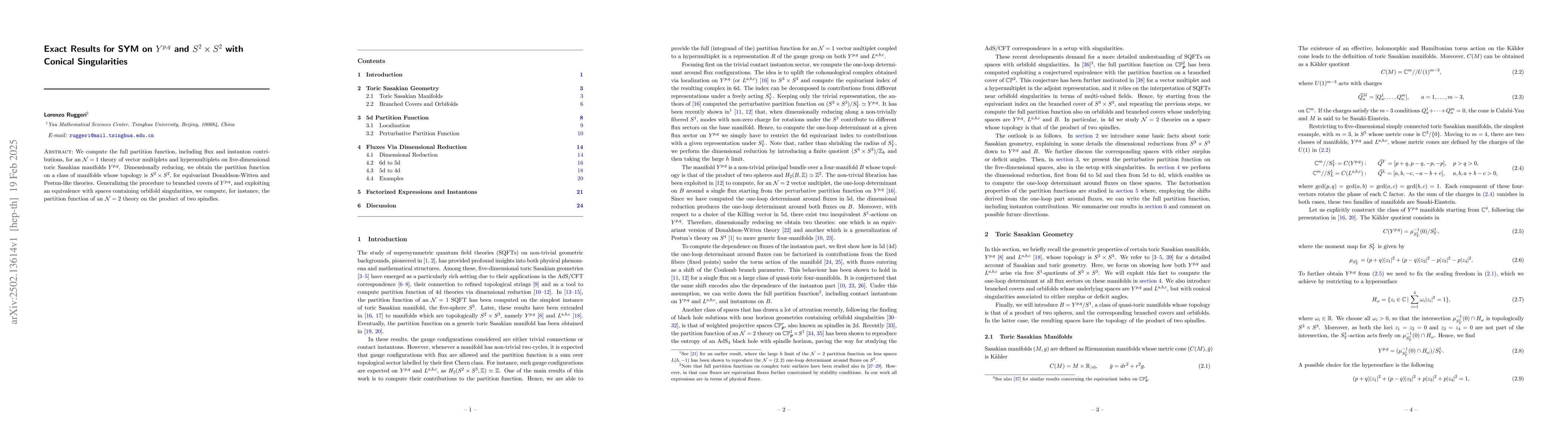 Thumbnail for Exact Results for SYM on $Y^{p,q}$ and $S^2\times S^2$ with Conical
  Singularities