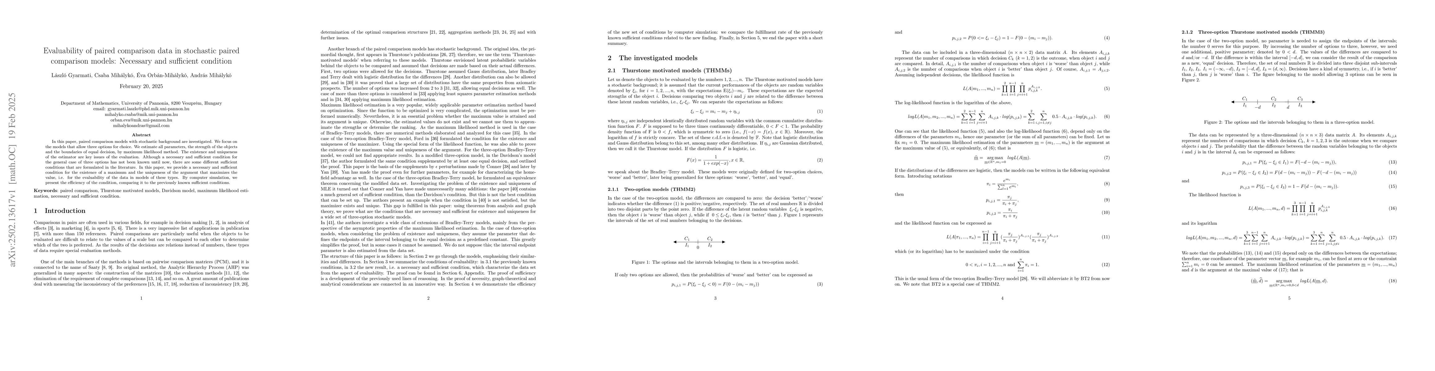 Thumbnail for Evaluability of paired comparison data in stochastic paired comparison
  models: Necessary and sufficient condition