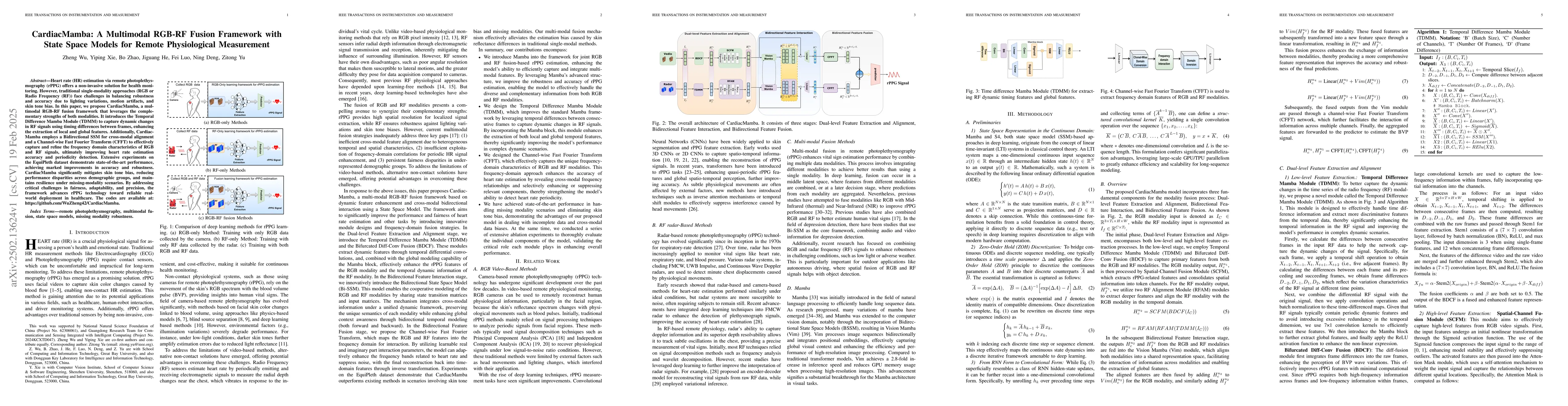 Thumbnail for CardiacMamba: A Multimodal RGB-RF Fusion Framework with State Space
  Models for Remote Physiological Measurement