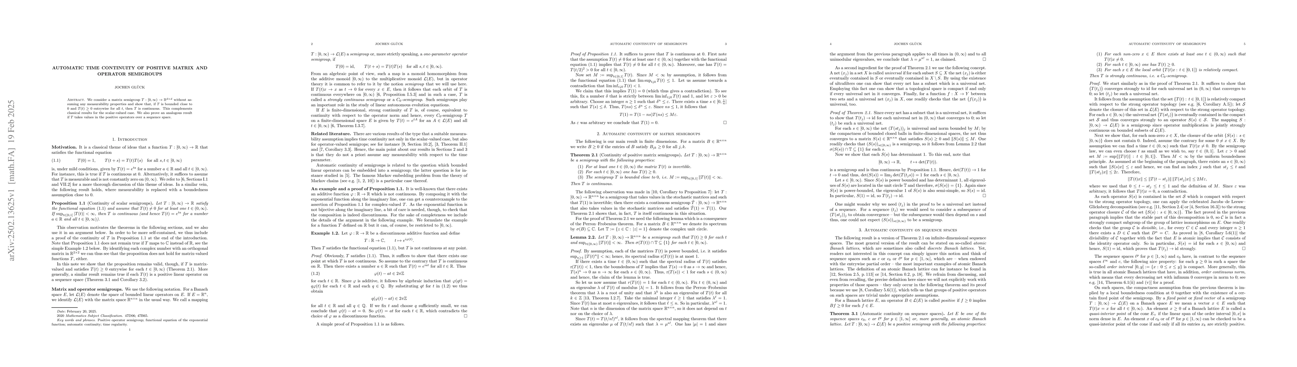 Thumbnail for Automatic time continuity of positive matrix and operator semigroups