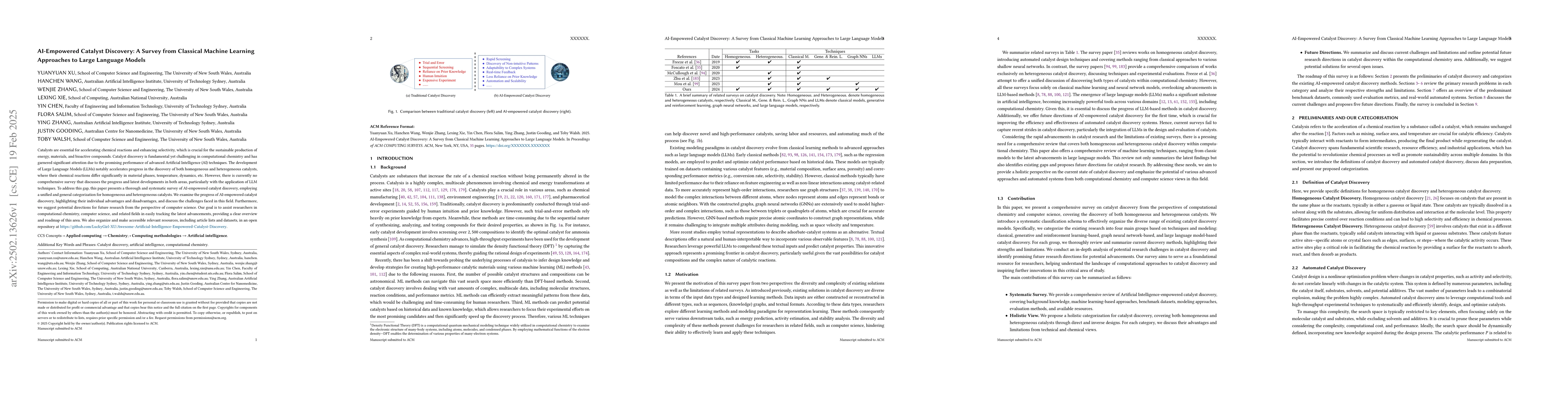 Thumbnail for AI-Empowered Catalyst Discovery: A Survey from Classical Machine
  Learning Approaches to Large Language Models