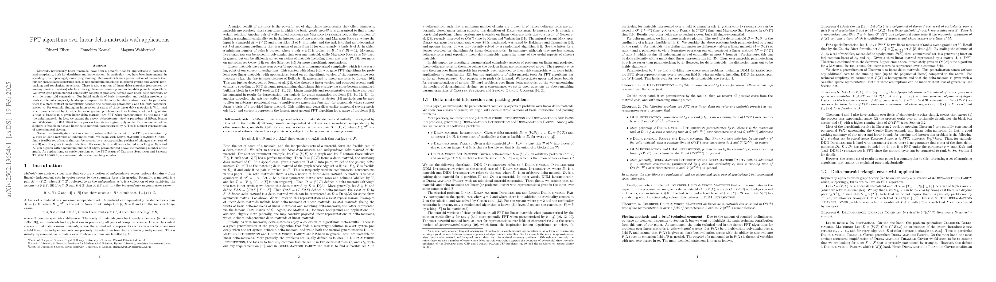 Thumbnail for FPT algorithms over linear delta-matroids with applications