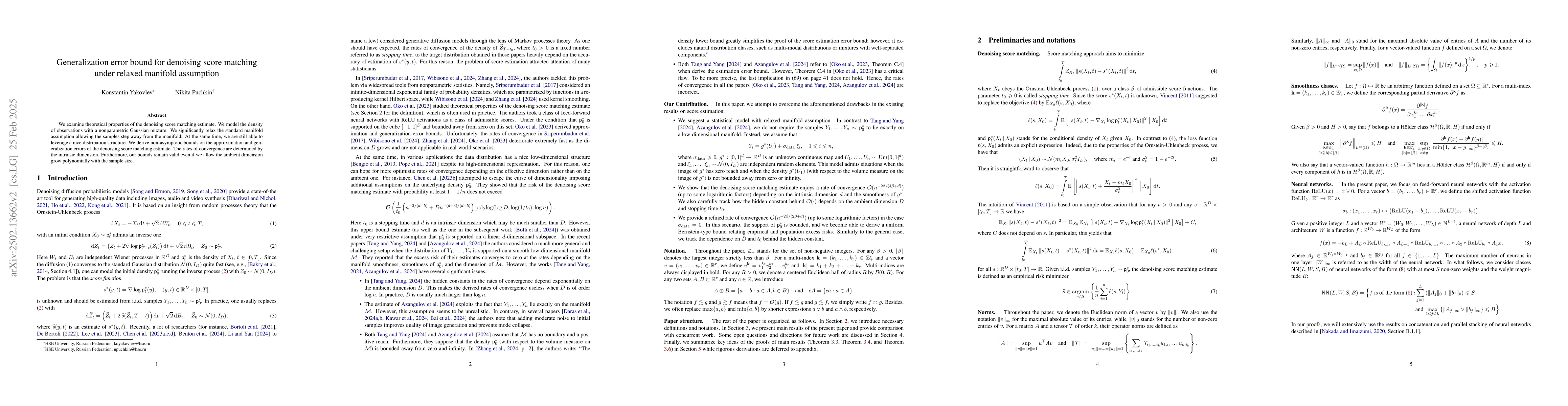 Thumbnail for Generalization error bound for denoising score matching under relaxed
  manifold assumption