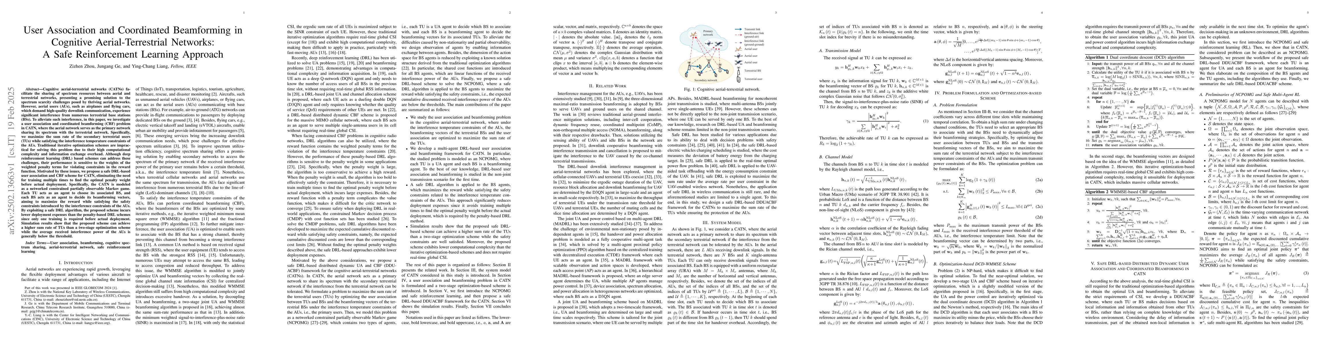Thumbnail for User Association and Coordinated Beamforming in Cognitive
  Aerial-Terrestrial Networks: A Safe Reinforcement Learning Approach